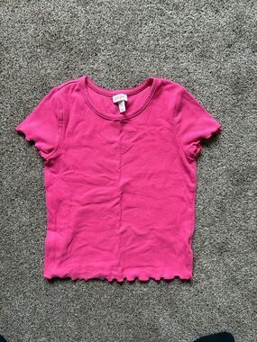 Cat & Jack Bright Pink Ribbed Short Sleeve Tee with Lettuce Hem